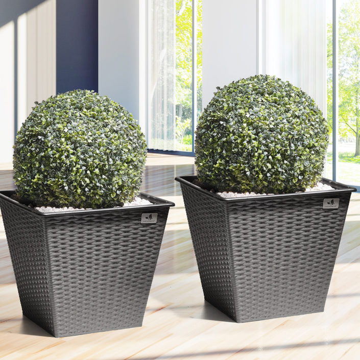 Pflanzkübel aus Polyrattan 2er Set 41,5 x 41,5 x 38 cm Gartenfreude