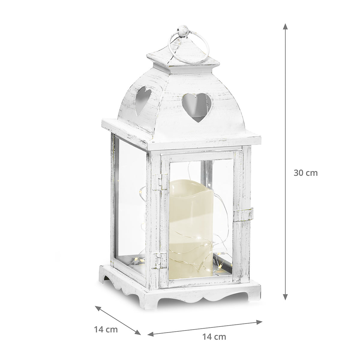 Laterne im 2er-Set, Motiv Herz, weiß mit LED Kerze, 14 x 14 x 30 cm -  Gartenfreude