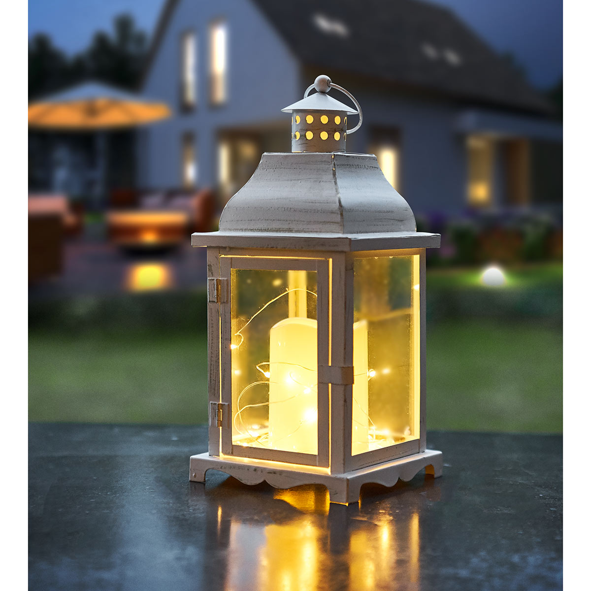 Laterne im 2er-Set, weiß mit LED Kerze, 14 x 14 x 30 cm - Gartenfreude