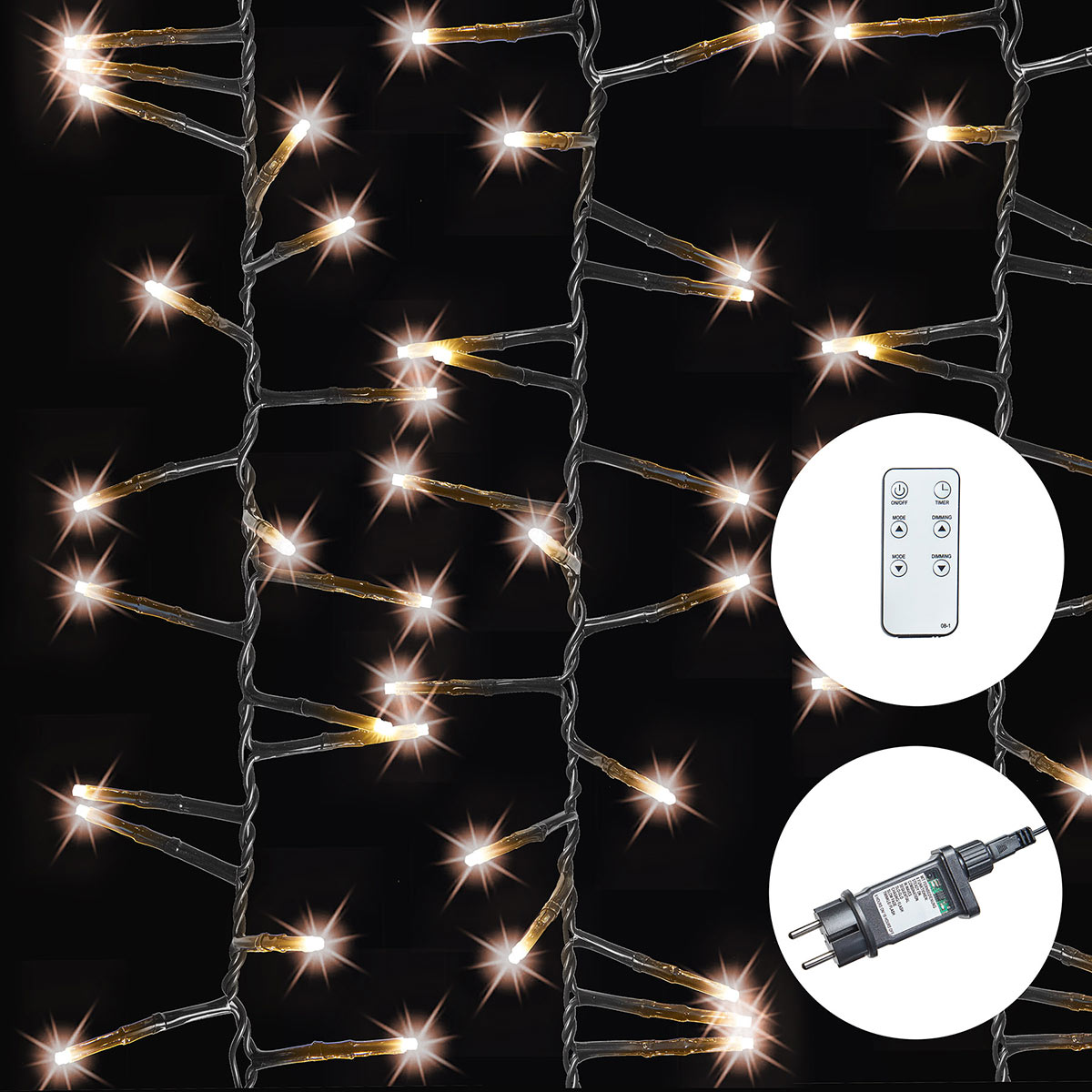 Weihnachtslichterkette für innen & außen mit Timer und Dimmfunktion Lichtfarbe SnowEra 400er LED Galaxy Lichterkette Cluster Lichterkette Amber Bernstein Form